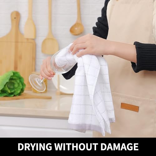 100% Cotton Terry Kitchen Towels (White and Light Grey / 13 X 28 - 8 Pack)