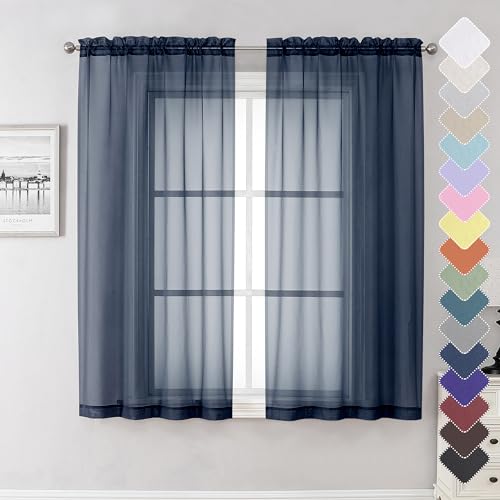 Navy Blue Sheer Curtains 63 Inch Long 2 Panels (Navy Blue / 40"W x 63"L (Pack of 2))