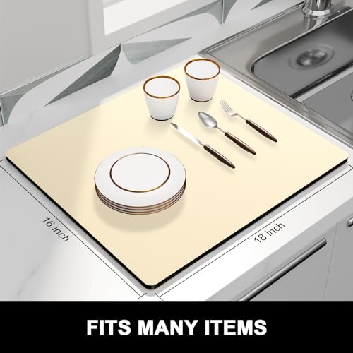 Dish Drying Mat for Kitchen Counter (A-Beige / 16" x 18")