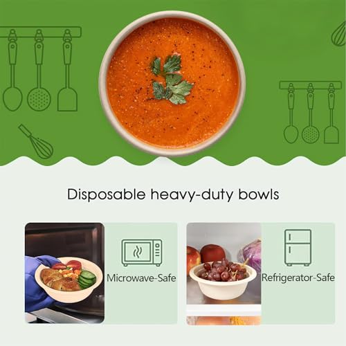 16 Oz Disposable Bowls Heavy Duty Small Paper Bowls made of 100% Compostable Heavy (Natural / 16 Oz)