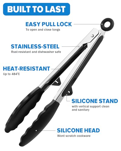 Kitchen Tongs for Cooking (Black / 9 inch)