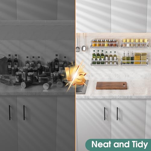 4 Pack Wall Mounted Spice Rack for Kitchen Cabinet (4 PACK / Silver)