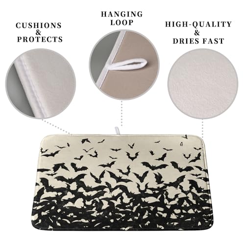 Halloween Bats Halloween Dish Drying Mat for Kitchen Counter 16x18 Inch Microfiber Absorbent Drying Mats Washable Dishes Drainer Mats Reusable Dish Rack Pad for Coffee Bar (Halloween Bats-b / 16" x 18")