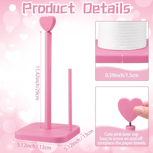 Valentines Day Pink Heart Paper Towel Holder Cute Heart Wooden Paper Towel Holder Pink Bathroom Countertop Accessories Kitchen Roll Stand Organizer Standing Apartment Decor Housewarming Gift (Heart)