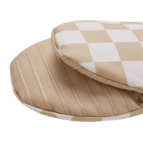Beige Checkered Mini Oven Mitts Heat Resistant (Beige)