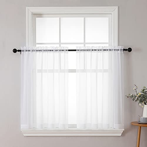 White Sheer Curtains 36 inch Length 2 Panels Set (White / 42"W x 36"L (Pack of 2))