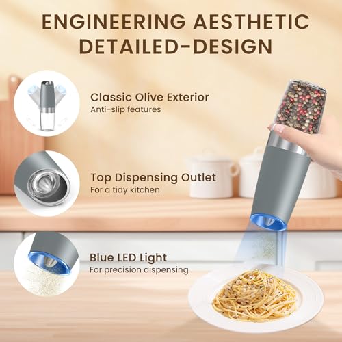 Battery Gravity Salt Pepper Grinder Set (Battery/Set/Light Grey)