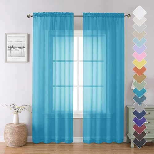 Turquoise Sheer Curtains 84 Inches Long 2 Panels (Turquoise / 40"W x 84"L (Pack of 2))