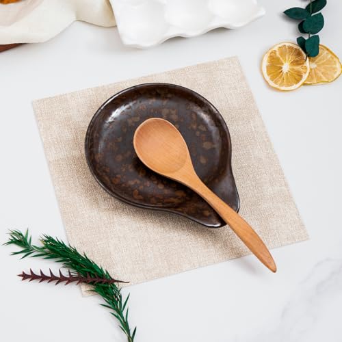 Farmhouse Ceramic Spoon Rests Holder (Rusty Red-Flat Interior)