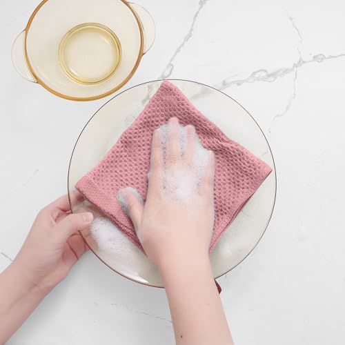 100% Cotton Waffle Weave Kitchen Dish Cloths 8 (Dried Rose / 12 X 12 - 8 Pack)
