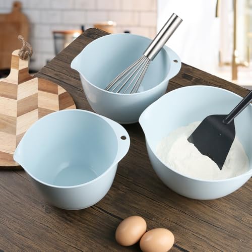 3 Small Plastic Mixing Bowls with Lids (Pale Blue)