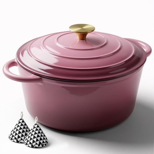6 Quart Enameled Dutch Oven Pot with Lid (6 QT / Rose)