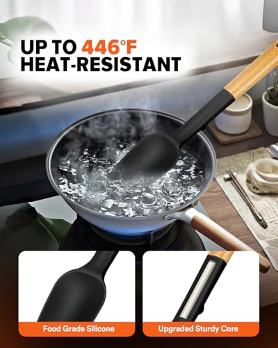 Silicone Spatula Spoon Set for Nonstick Cookwares (Black)