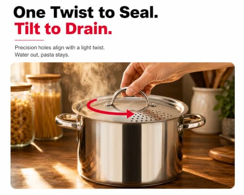 Stainless Steel Pasta Pot with Strainer Lid (Stainless Steel)