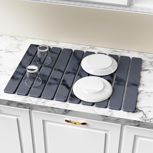Large Stone Dish Drying Mat for Kitchen Counter (Marble / 24" x 16")