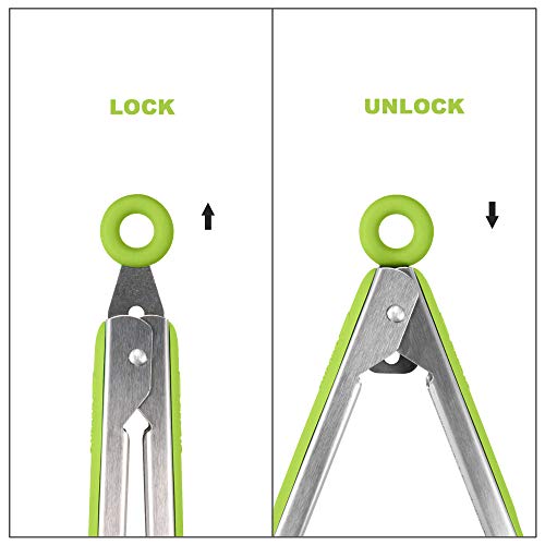 304 Stainless Steel Locking Kitchen Tongs (9" & 9" & 12" & 12" / Green)