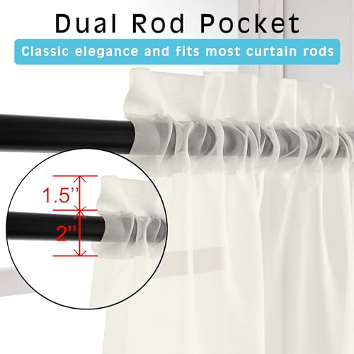 Sheer Ivory Curtains 108" Inch Length 2 Panels Set (Ivory / 42"W x 108"L (Pack of 2))