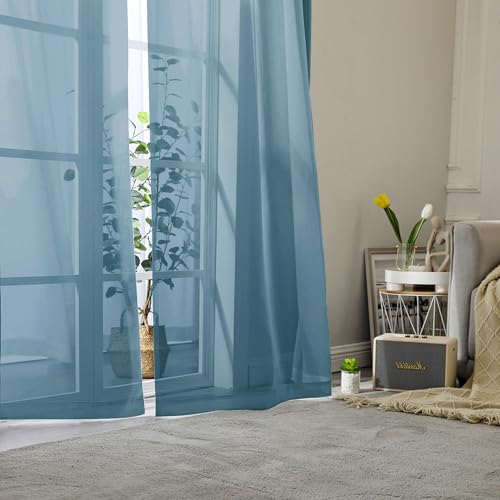 Dusty Blue Sheer Curtains 78 Inches Long 2 Panels (Dusty Blue / 42"W x 78"L (Pack of 2))