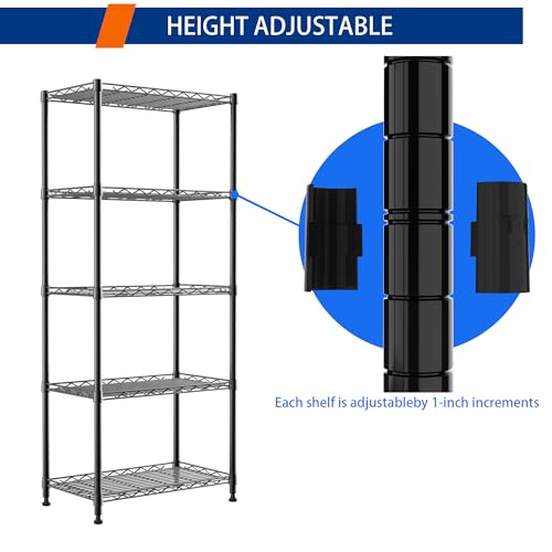 5 Wire Shelving Metal Storage Rack Adjustable Shelves (Black / 5tier 11.8"D x 21.2"W x 53.5"H)