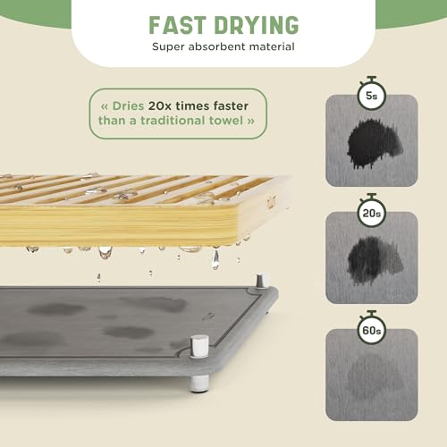 Stone Drying Mat for Kitchen Counter & Bamboo Rack (Light Bamboo)