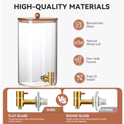 2 Pack 1.5 Gallon Square Glass Drink Dispenser with Wooden Stand & Lid