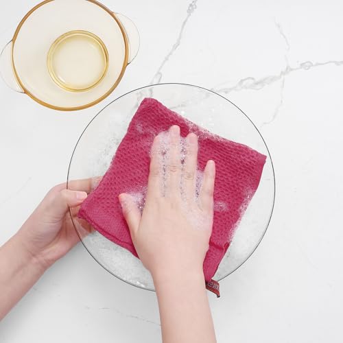 100% Cotton Waffle Weave Kitchen Dish Cloths 6 (Hot Pink / 12 X 12 - 6 Pack)