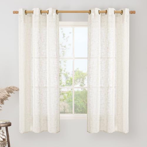 Cream Linen Semi Sheer Curtains 63 Inch Length 2 Panels (34"W x 63"L (Pack of 2) / Cream)