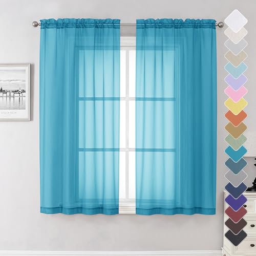 Turquoise Sheer Curtains 63 Inch Length 2 Panels (Turquoise / 40"W x 63"L (Pack of 2))