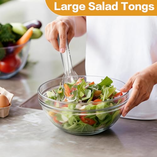 24 Pc Plastic Tongs for Serving 9 Inch Bulk Reusable or Disposable Tongs Heavy Duty Hard Serving Utensils Set Large Salad Tong for Kitchen Party Food Buffet Appetizer BBQ Event Catering Clear (Clear)