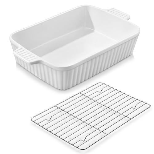 4.4 QT Baking Dishes with Rack (White-with Rack / 4.4 QT)