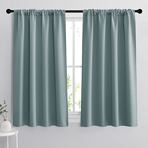 Small Window Curtains 45 inches Length for Kitchen Cafe Bathroom (Dusty Blue / 42"W x 45"L (Pack of 2))