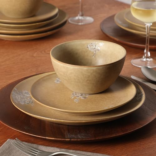 Valencia Bloom 12 Piece Plates and Bowls Dinnerware Set (Taupe (Valencia Bloom) / Service for 4 (12pcs))