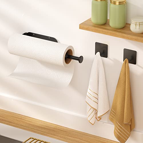 3 Pack Paper Towel Holder Under Cabinet + 2 Towel Robe Hooks (3 Black)