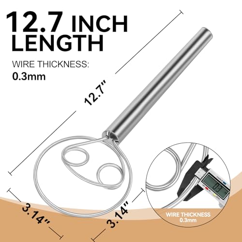 Danish Dough Whisk Stainless Steel Hook Dutch Baking Tool Bread Sourdough Mixer for Pizza Pastry Cake Batter Making (Stainless Steel-2K / 1 Pack)