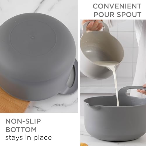 Nesting Plastic Mixing Bowl Set with Pour Spouts and Handles (Gray 6 Piece / 6 Piece Non-Slip)