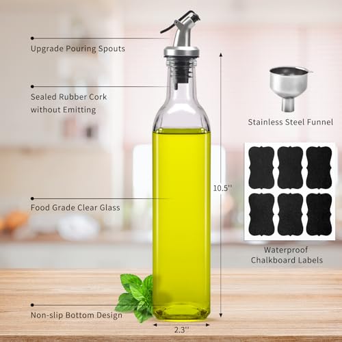 4 Pack 17oz Olive Oil Dispenser Bottles Clear Glass with Pourers