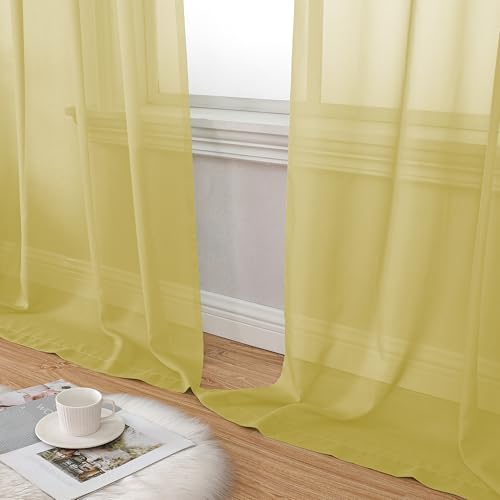 Yellow Sheer Curtains 2 Panel Sets 90 Inches Long (42"W x 90"L (Pack of 2) / Yellow)