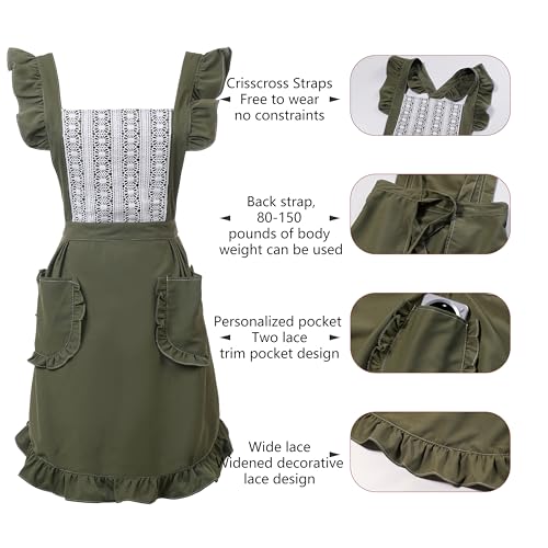 Cute Cotton Apron with Lace for Women (Medium / Army Green)