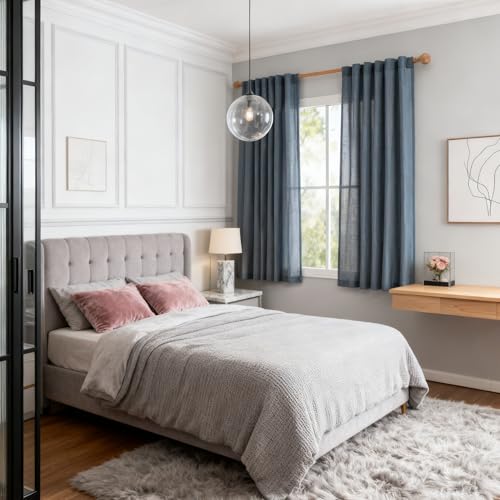 Short Semi Sheer Curtains for Bedroom 63 Inches Long Light Filtering Privacy Drapes for Small Window Linen Look Boho Home Decor Curtain for Parties (50"W x 63"L (Pack of 2) / Dusty Blue-new)