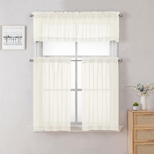 Ivory Sheer Curtains Tiers 36 Inch Length Set of 2 (Ivory / 40"W x 36"L (Pack of 2))