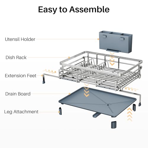 Expandable Dish Drying Rack for Kitchen Counter (Silver)