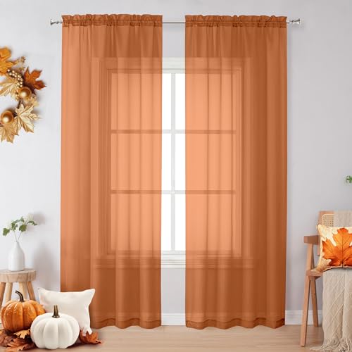 Sheer Orange Curtains 84 inch Length 2 Panels Set (Orange / 42"W x 84"L (Pack of 2))