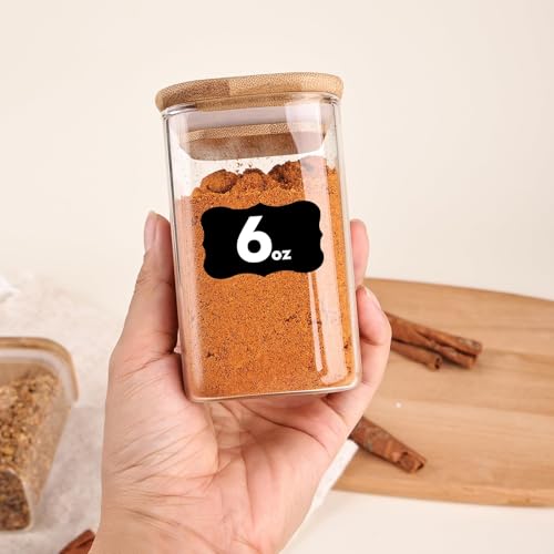6oz Glass Spice Jars with Bamboo Lid and Label (12pack Glass Spice Jars)