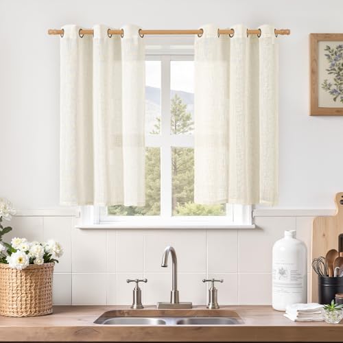 40 Inch Linen Curtains for Kitchen Windows Over Sink (34"W x 40"L (Pack of 2) / Natural)