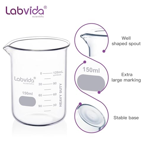 12pcs 150ml Upgrated Thick Glass Beakers (12pcs of Vol.150ml)
