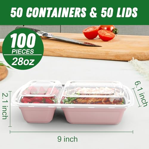 50 Pack 28 oz Meal Prep Containers with Lids 2 (Pink)