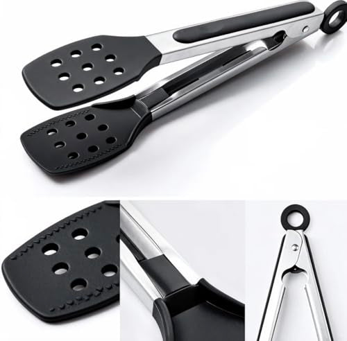 9 Inch Kitchen Tongs (9", Dotted, BLK)