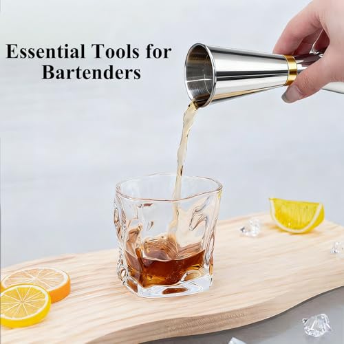 Jigger for Bartending (1 Jigger+ 2 Pourers with Caps / Golden Ring)