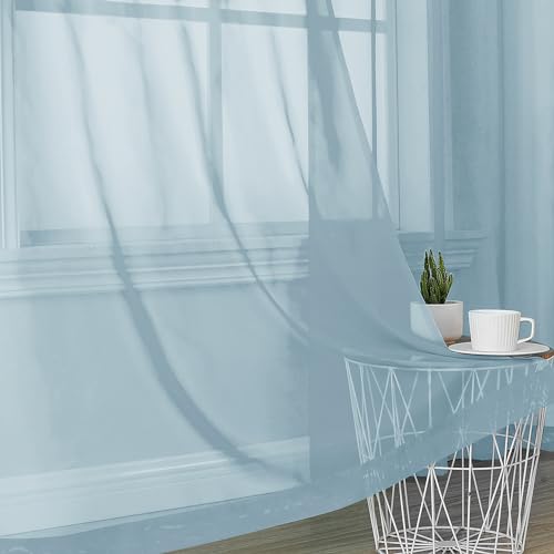 Sky Blue Sheer Curtains 63 Inches Long 2 Panels (Sky Blue / 42"W x 63"L (Pack of 2))