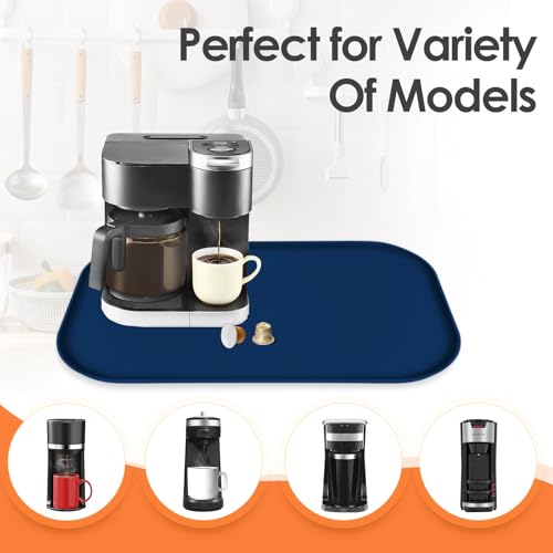 Silicone Coffee Maker Mat with Lip for Countertops (Navy Blue / 24'' x 16'')